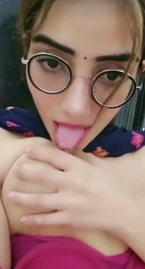 Beautiful Girl Mishoo Khalifa Topless Pinching Her Nipples and Licking Her Boobs